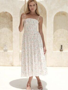 Bodycon Tasmin Midi Dress - White Print, Size Medium